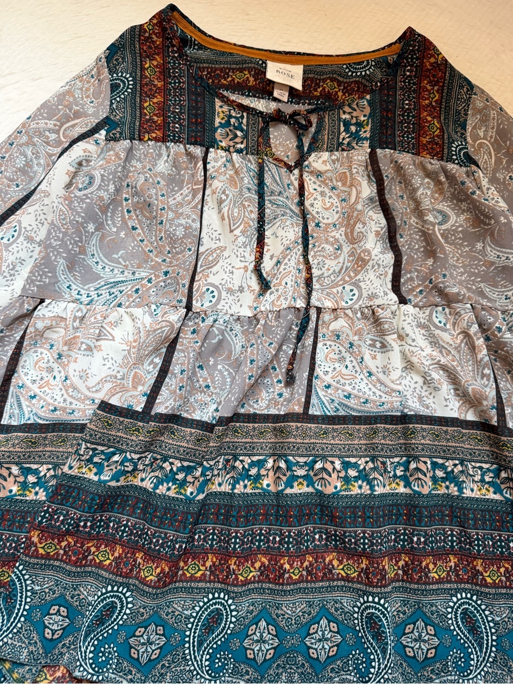 Knox Rose Teal and Cream Paisley print boho Tunic blouse - Picture 4 of 17